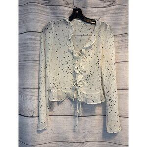 Market Womens Star Print Ruffled Sheer Blouse Size S